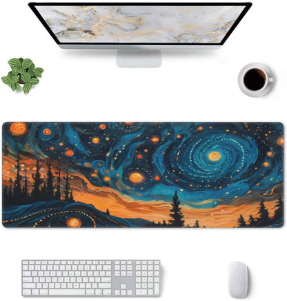 Gaming Mouse Pad, Large Non-Slip Rubber Base Mousepad, Keyboard Mouse Mat, Desk Pad with Stitched Edges, 31.5x11.8inch, Abstact Sky