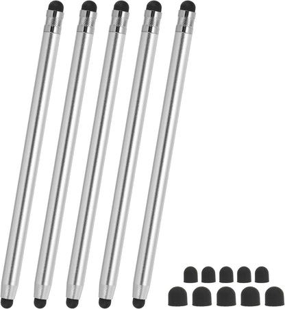 PATIKIL 5 Pcs Stylus Pens for Touch Screens, 2 in 1 High Sensitivity Universal Pen Capacitive Stylus for Phone Tablets Laptop Touch Screen Devices, Silver