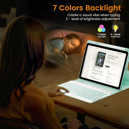 OYEEICE for iPad 9th Generation Case with Keyboard - Backlit Wireless Detachable Folio Cover with Pencil Holder for iPad 9th/8th/7th Gen, iPad Pro 10.5" & iPad Air 3rd Gen - Green