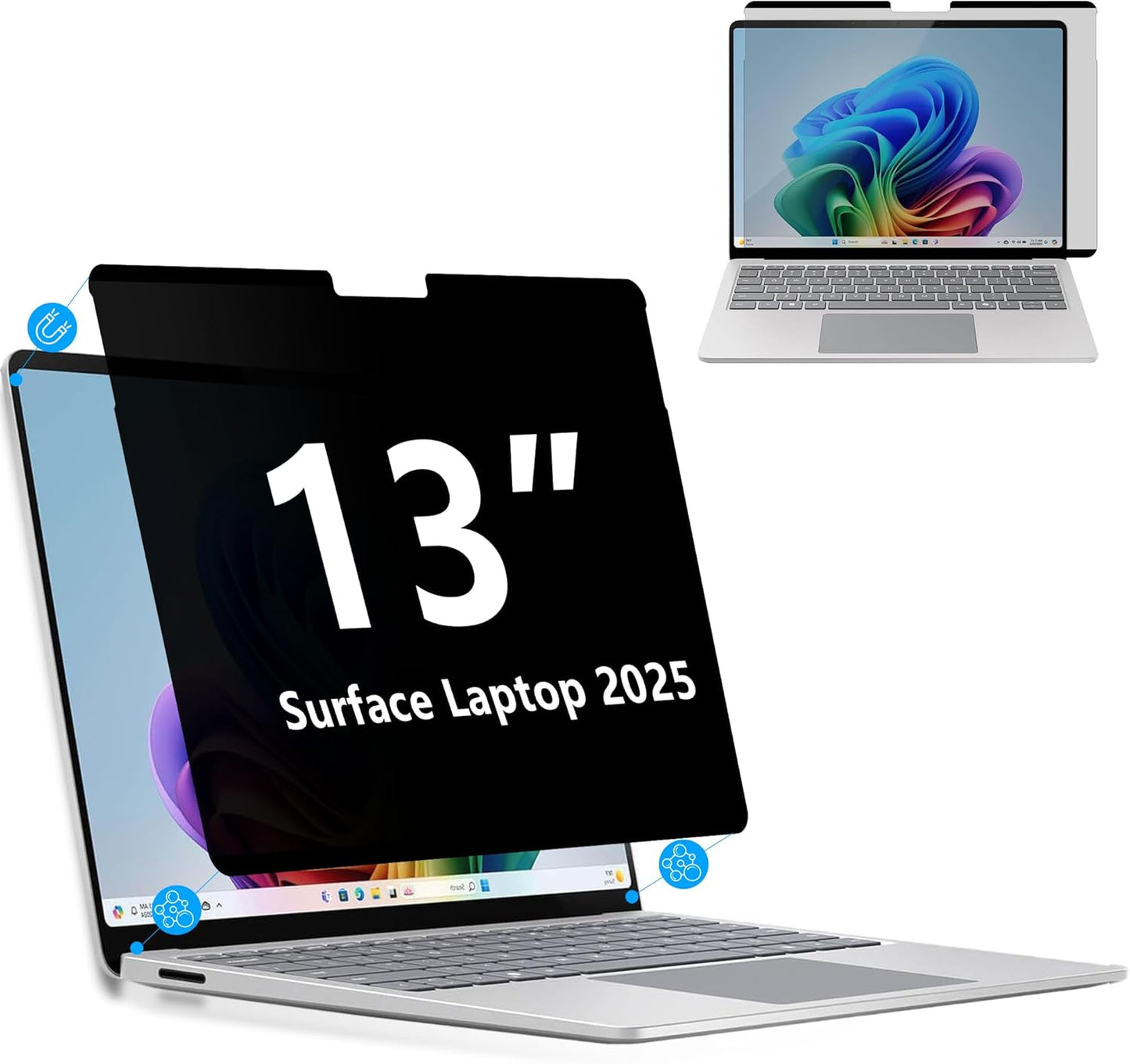 Megoo Privacy Screen for Surface Laptop 13 inch (2025), Magnetic Anti-Spy Film, Anti-Glare, Blue Light Filter, Washable Nano Adhesive, Removable Design