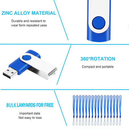 EASTBULL 200 Packs of 2GB Bulk Flash Drives, USB Flash Drives Pack 2GB USB Drives Bulk Swivel USB2.0 Thumb Drives Bulk with Strings (200Packs, Blue)