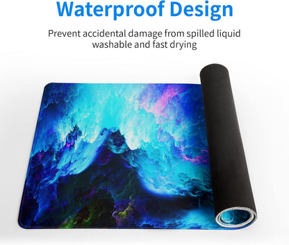 Dazzling Galaxy Gaming Mouse Pad 31.5x11.8 Inch Blue Purple Galaxy Nebula Universe Space Large Mousepad Non-Slip Rubber Base Stitched Edges Keyboard Mouse Mat Desk Pad for Office Home and Game