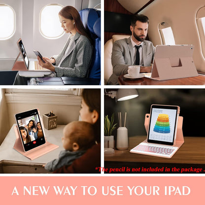 BLUTLOTUS Keyboard Case for iPad 9th/8th/7th Generation 10.2 inch,360° Rotatable iPad Pro 10.5-inch Air 3 Case with Pencil Holder,7 Color Backlit Bluetooth Keyboard Folio Cover (Rose Gold)