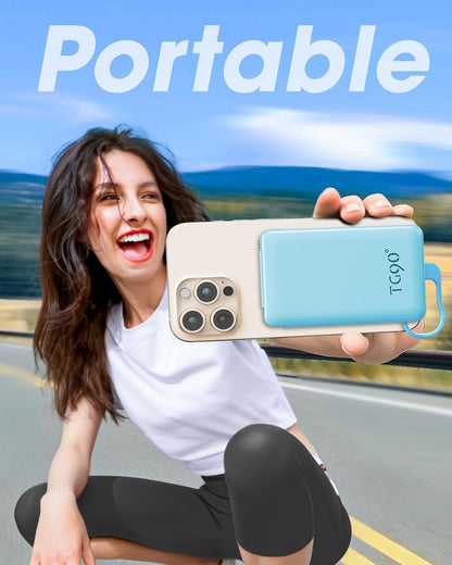 TG90° 5000mAh Portable Charger with Built-in Foldable AC Wall Plug and Cables, USB C Ultra Small Power Bank External Battery Pack Compatible with iPhone 16 15 14 13 12 Samsung S22 S21 Google iPad