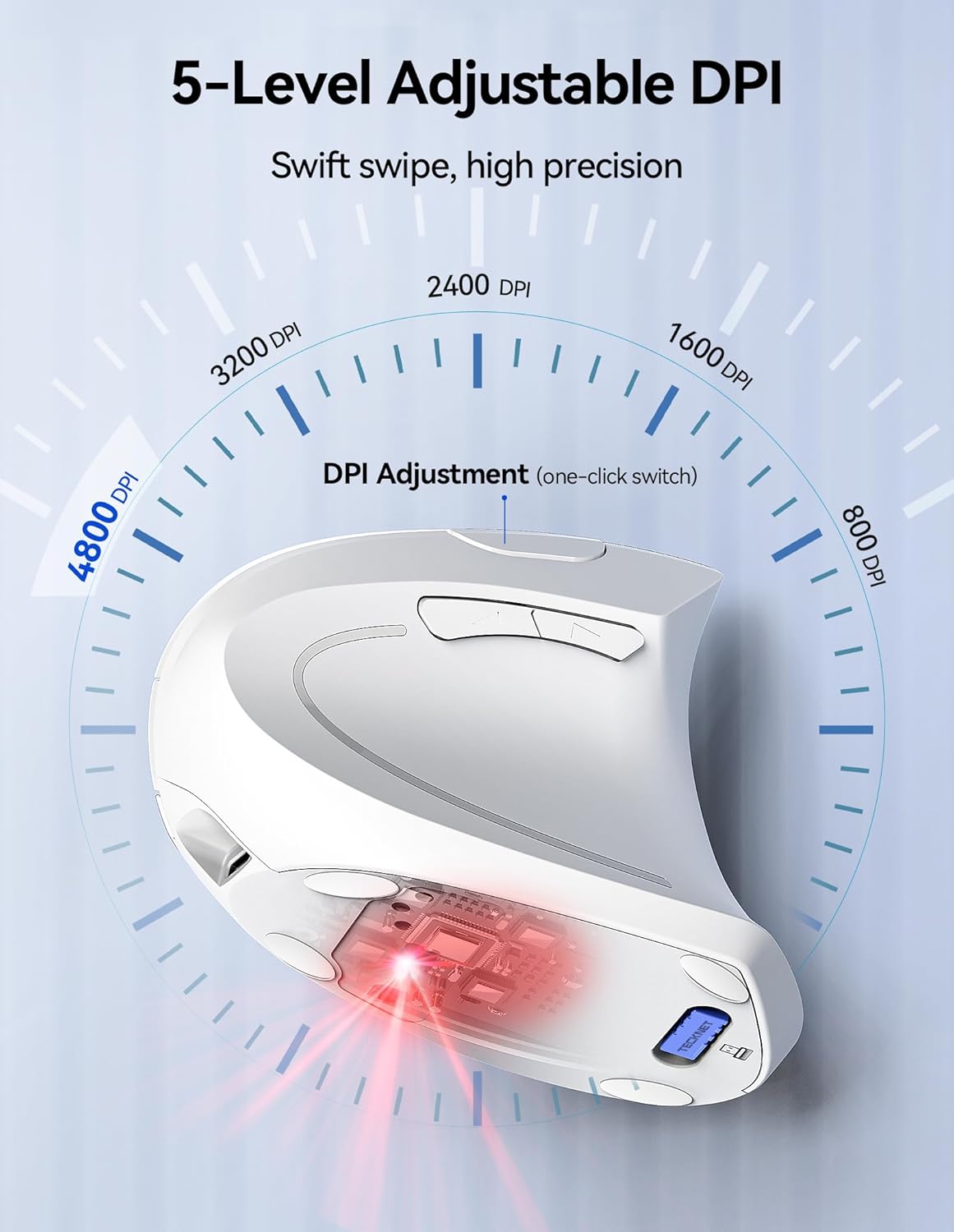 TECKNET Ergonomic Mouse Wireless, Rechargeable Mouse Wireless Silent for Carpal Tunnel Right Hand, 2.4GHz USB Vertical Mouse Wireless for Laptop, 5 Adjustable 4800 DPI, Computer, MacBook, Desktop
