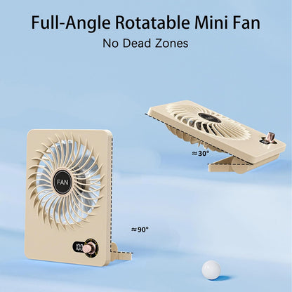 Mini Portable Fan, Silent Rechargeable Desk & Handheld with Adjustable Speeds & Angles, Long-Lasting Battery, Light Personal Wireless Cooling for Office, Bedroom, Classroom, Travel