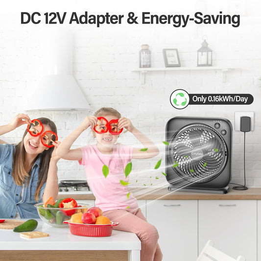 Portable Table fan, Window Fan,Small Box Fan with 3 Powerful Speed & 4 Timer Setting, 270° Pivoting Quiet Square DC Fan for Home Office Bedroom Bathroom Kitchen