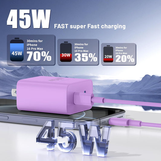 Super Fast Samsung Charger Type C,45W Dual Port USB C Fast Charger Block [2-Pack] & Extra Long 60W 3/6/6/10FT USB C Cable - PD Quick Charging 3.0 for Samsung Galaxy S25 Ultra/S24+/S23 iPhone 16