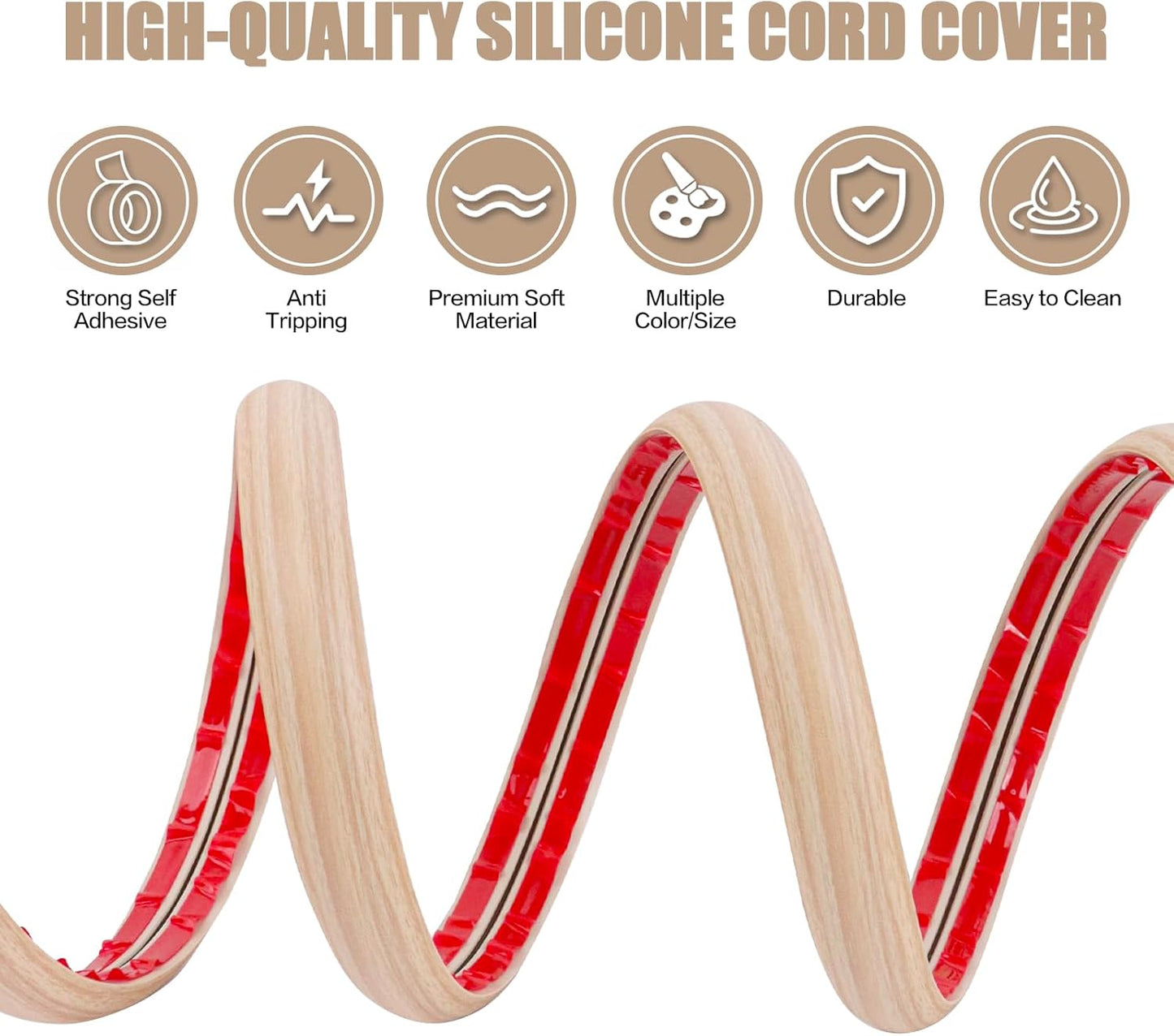 Floor Cord Cover Cavity 0.8"x0.37" Self Adhesive Cord Hider, 3.3FT Low Profile Cable Management, Extension Strip Protector for Wires, Prevent Cable Trips for Offices, Gyms (Wood Light Yellow)