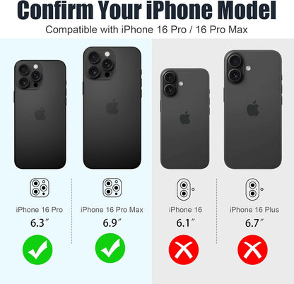 AGVEE 3+3 6 Pack for iPhone 16 Pro 6.3" / 16 Pro Max 6.9" Camera Lens Cover Protector, Bling Glitter & CD-Textured Metal Ring 9H Tempered HD Glass Camera Cover Protector Film, Glitter-Black