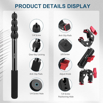 Motorcycle Mount kit for Insta36O X5 X4, Bike Handlebar Clamp Mount and 59" Invisible Selfie Stick Bundle Kit, Heavy-Duty Super Clamp Camera Ebike ATV Mount for G02/3 /3S/Ace, GoPr0 13,JC017