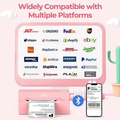 Nelko Bluetooth Thermal Shipping Label Printer, Wireless 4x6 Shipping Label Printer for Small Business, Support Android, iPhone and Windows, Widely Used for Amazon, Ebay, Shopify, USPS(Pink)