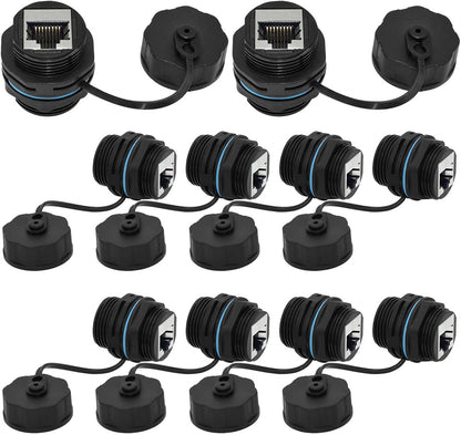 10PCS Panel Mounting Shielded CAT6 RJ45 Waterproof Connector Cat5/5e/6 8P8C Ethernet LAN Cable Coupler Double Head Adapter with Waterproof/Dust Cap