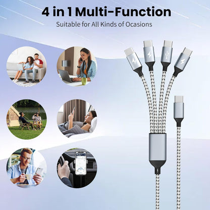USB C Multi Charging Cable, Dual Type C Cable 1Pack 5FT, USB C Splitter with 4 Type-C Connectors,4 in 1 Multiple Nylon Braided Cable Compatible with iPhone 15 Pro Max/Samsung Galaxy/Tablets/Google.