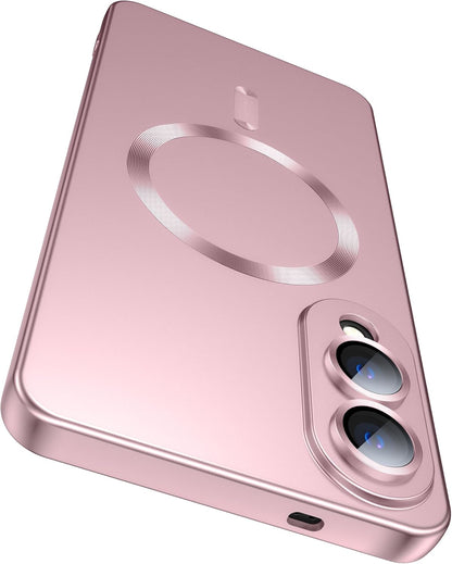 Magnetic for Samsung Galaxy S25 Edge Case [Compatible with MagSafe][Built-in Camera Lens Protector] Slim Soft Silicone Bumper Shockproof Metallic Luster Phone Case (Rose Gold)