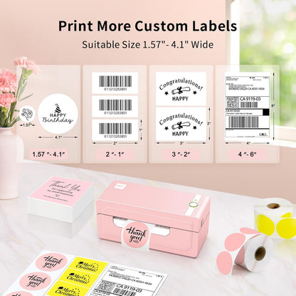 JADENS Bluetooth Thermal Label Printer 4x6, Pink Wireless Shipping Label Printer for Small Business & Packages, Compatible with iOS, Android, Mac, Windows, Amazon, Etsy, Ebay, Shopify