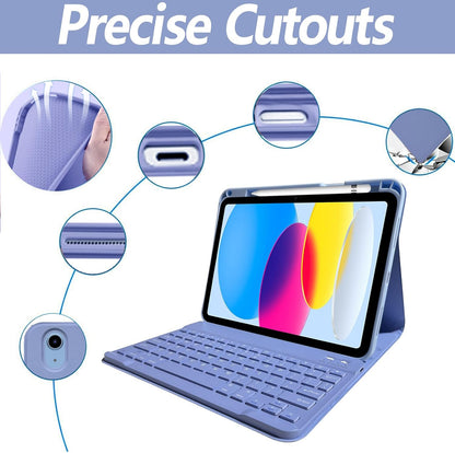 Keyboard Case for iPad 11th 10th Generation - iPad 10th Generation Case with Detachable Wireless Keyboard - Smart Folio Cover with Pencil Holder for 11-inch A16 2025 10.9-inch 2022, Purple