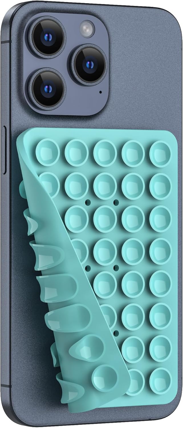 Silicone Double Sided Suction Phone Case Mount, Detachable Hands Free & Strong Grip Holder for Selfies & Videos, Compatible iPhone Android (Sky Blue, 1Pack)