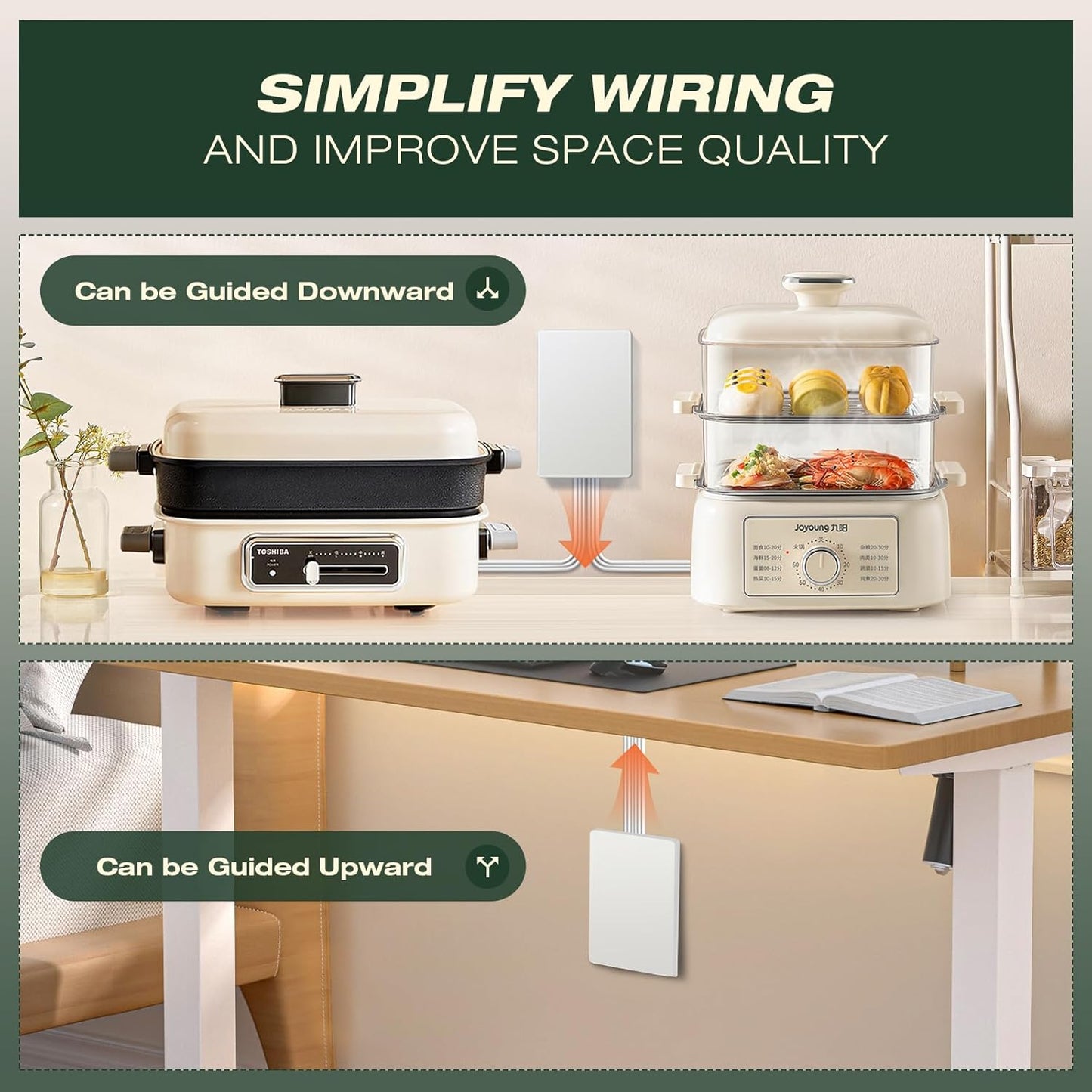 Saker Dual 5ft Flat Extension Cord with 6 Outlets, 1625W | Outlet Cover Extension Cord, Flat Plug, Baby Proof, Universal Size for Home, Kitchen, Office | Safe Outlet Concealer