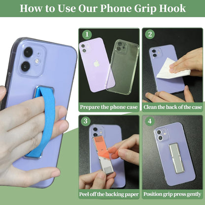 Phone Grip Strap Holder, 4 Pack Adhesive Flat Cellphone Stand Handle Kickstand Case with Elastic Finger Loop for Most Smartphones and Mini Tablets - Gold, Black, Rose Gold, Silver