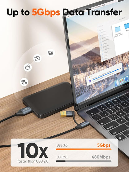 CableCreation USB C Hard Drive Cable 2FT, 5Gbps USB A/C to Micro B, USB 3.0 Cable Compatible with iPhone 15 Plus/15 Pro Max, WD, External Hard Drive, and Camera, Grey