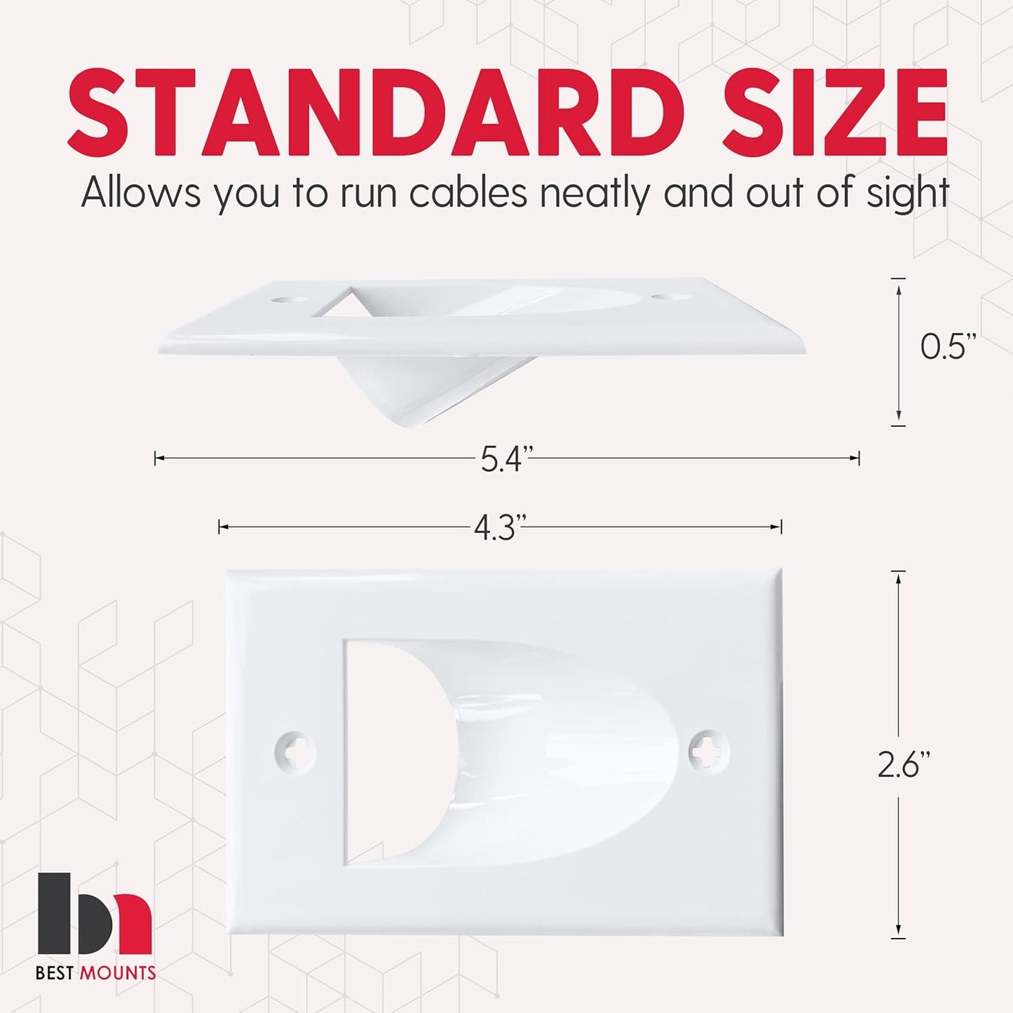 BestMounts - 12 Pack Inner Nose Behind Wall Cable Management TV Cord Hider for Wall Mounted TV - Single Gang Low Voltage Recessed Wall Plates Cable Pass Through for Wires, HDTV, HDMI (White)