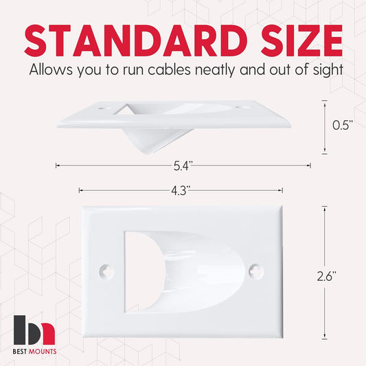 BestMounts - 3 Pack Inner Nose Behind Wall Cable Management TV Cord Hider for Wall Mounted TV - Single Gang Low Voltage Recessed Wall Plates Cable Pass Through for Wires, HDTV, HDMI (White)
