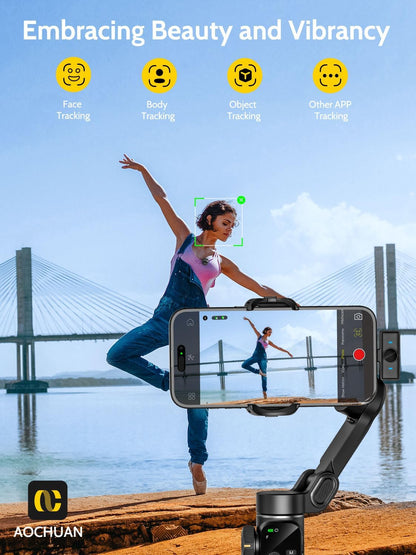 Gimbal Stabilizer for iPhone & Android,3-Axis Phone Gimbal w/Wireless Lavalier Microphone,Built-in 7.8" Extension Pole,OLED Display,Phone Stabilizer for Video Recording TikTok(V8 Mic Kit)