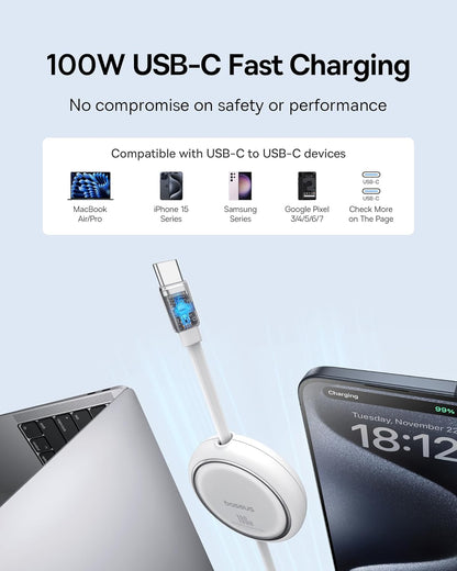 Baseus USB C to USB C Cable, 100W Retractable USB C 5A Fast Charging Cable, 4-Stage Length Preset USB Type C Charger Cord for iPhone 16 15 Pro Plus Pro Max, MacBook, iPad, Samsung S24/S23+ (3.3ft)