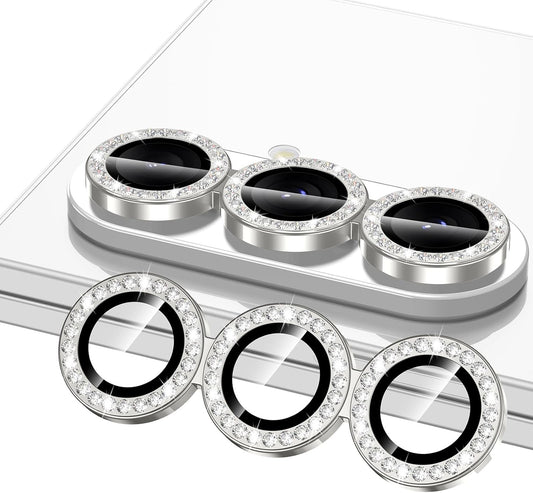 for Samsung Galaxy Z Fold 7 Camera Lens Protector, Individual Metal Ring Tempered Glass Lens Cover, [Strong Adsorption] Scratch Resistant Ultra-Thin HD Clear Lens Cover, 1 Set-Slivery Diamond