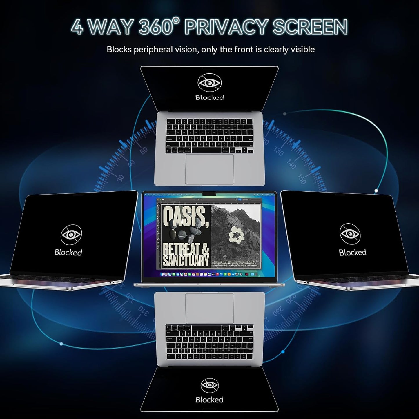 360° Privacy Screen for MacBook Air 15 Inch (2023-2025, M2 M3 M4) - A2941 A3114 A3241, 4 Way Privacy Anti Glare Blue Light Filter Shield Film Anti Spy Laptop Protector for Mac 15.3In Computer