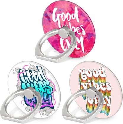 Bonoma Phone Ring Holder, 3 Pack Good Vibes Only Universal Finger Ring Stand Grip Kickstand Compatible with Smartphones and Tablets