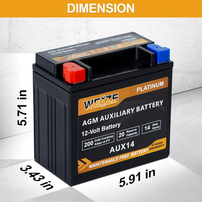 Weize AUX14 AGM Auxiliary Battery, 36 Months Warranty, 200CCA, BCI Group 400 Battery