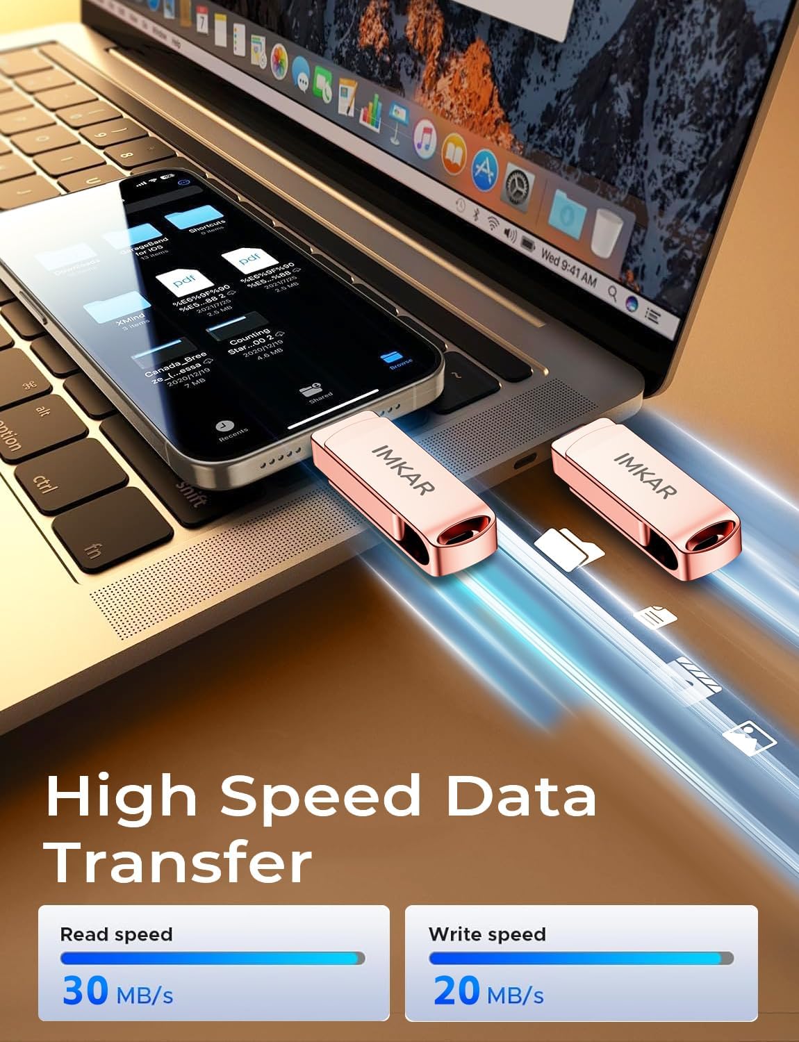 MFi Certified 512GB Flash Drive for iPhone iPad, IMKAR Memory Stick Storage for Photos Videos, Compatible with iPhone iPad Android and PC, Plug and Play No Application Required (Rose Gold)