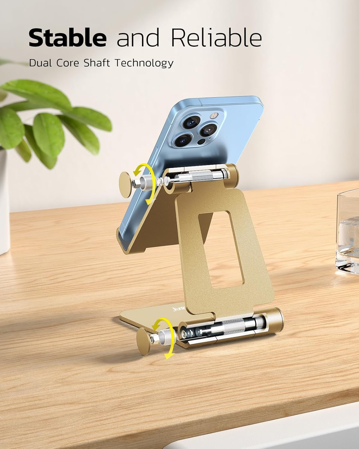 Nulaxy Dual Folding Cell Phone Stand, Fully Adjustable Foldable Desktop Phone Holder Cradle Dock Compatible with iPhone 17 16 15 14 13 12 11 Pro Xs Xs Max Xr X 8, Nintendo Switch, All Phones - Gold