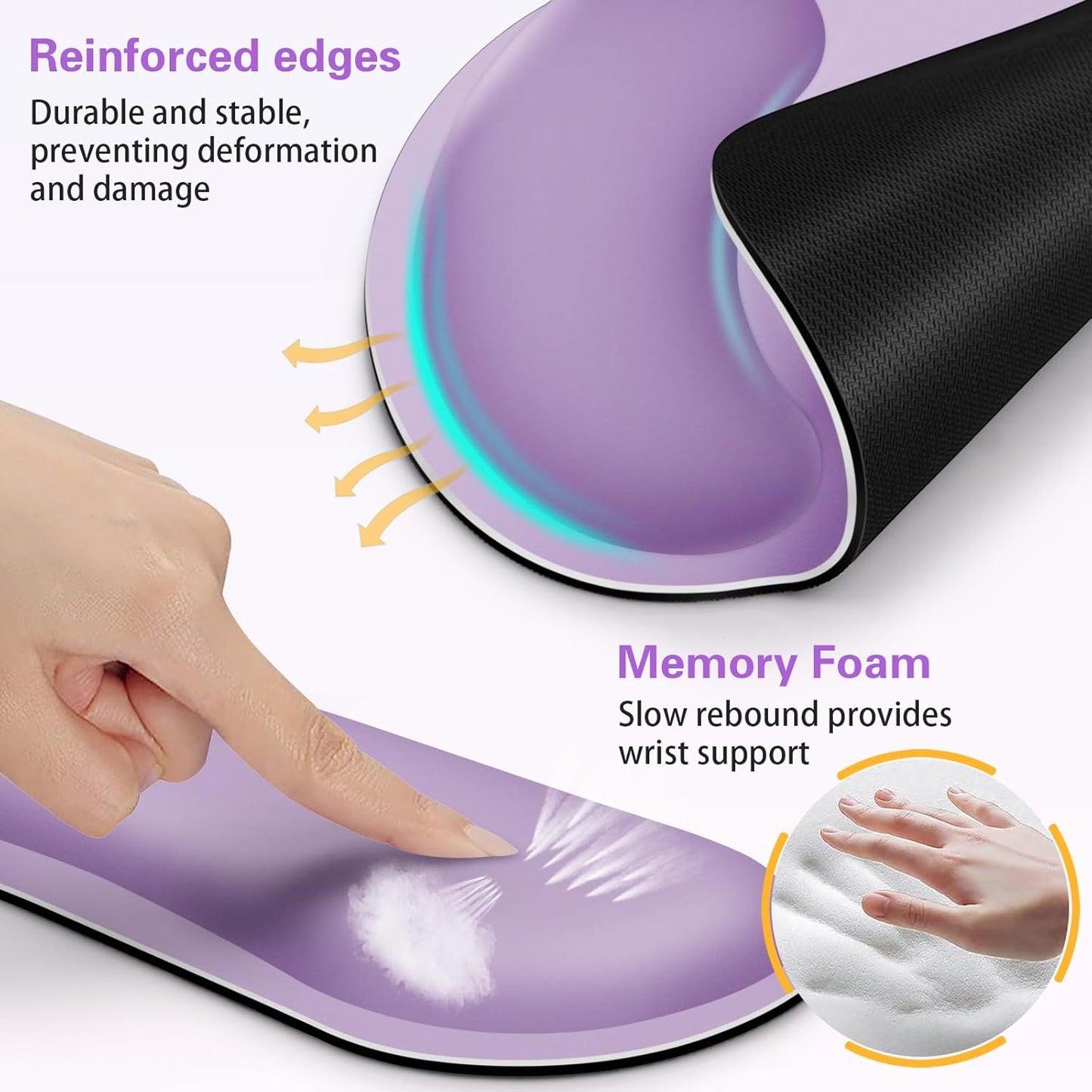 Mouse Pad with Wrist Rest Set, 3-in-1 Wrist Support Mousepad Set, Gaming Mat Pad with Anti-Skid Base,Ergonomic Mouse Pad Purple,Memory Foam Gel Wrist Rest for Computer Keyboard