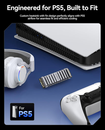 ORICO OS5 2TB M.2 SSD for PS5 Storage Expansion, M.2 PCIe 4.0 NVMe Gaming SSD with TLC NAND, 7450MB/s Read, Pre-Installed Heatsink Designed for PS5 Airflow, Ready for Direct Installation