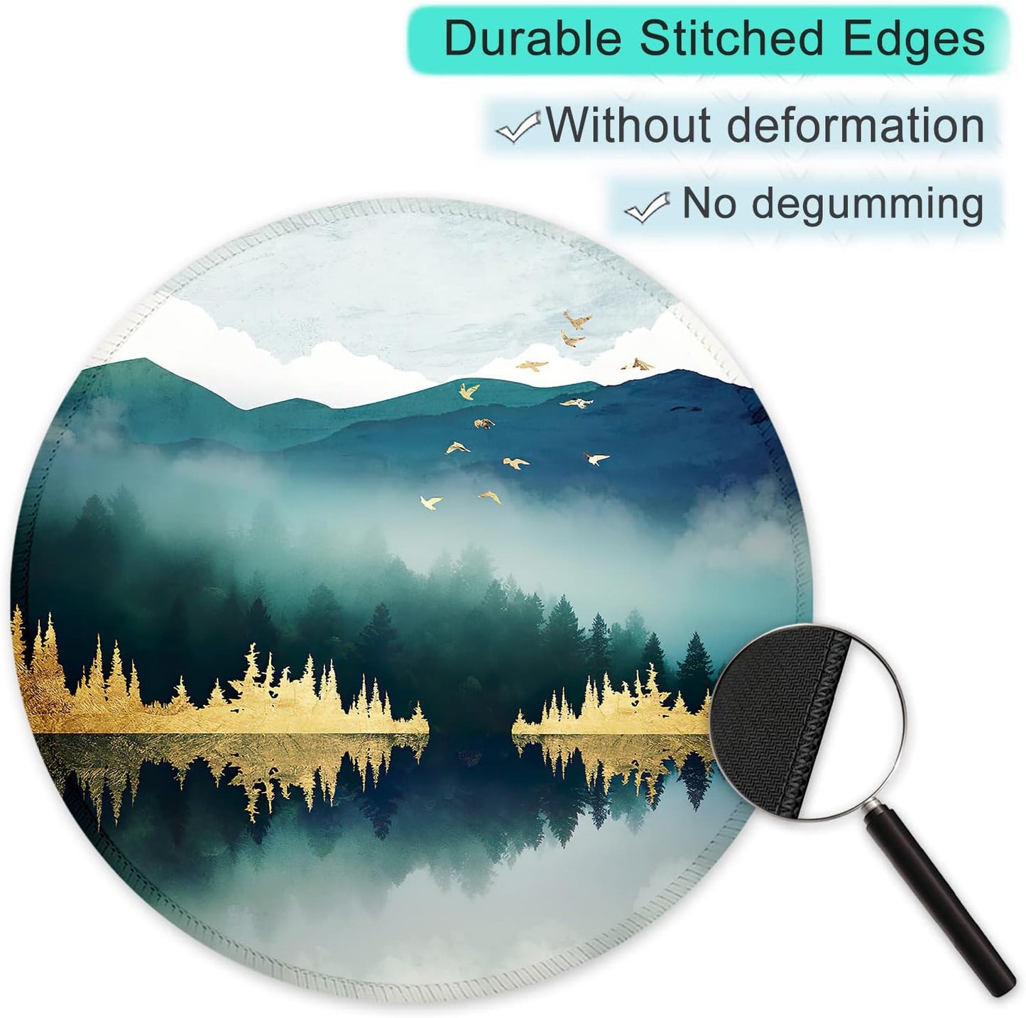 ITNRSIIET Round Mouse Pad with Stitched Edge Premium-Textured Waterproof Non-Slip Rubber Base Desktop Protection Mat Diameter 8.7 inches, Landscape Forest