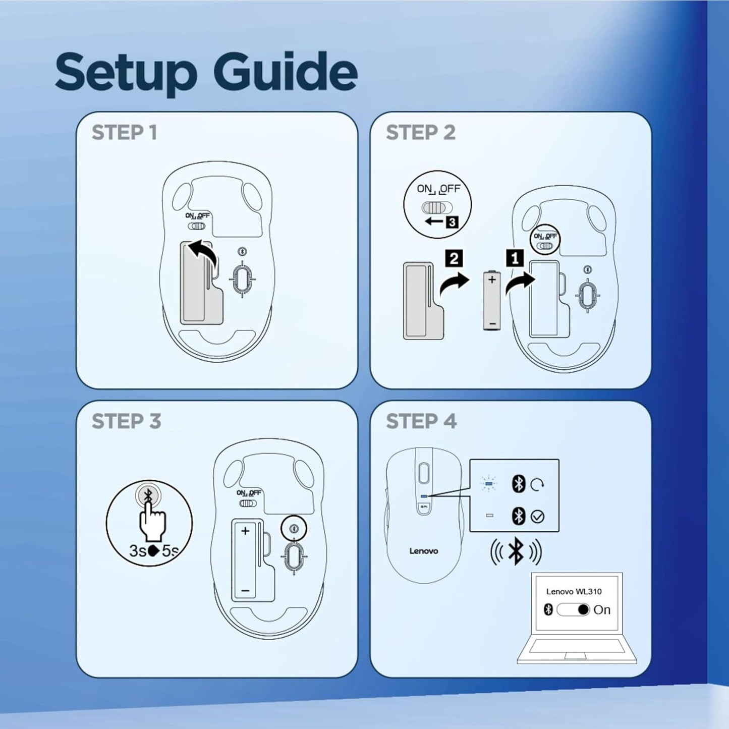 Lenovo WL310 Bluetooth Silent Mouse, Ergonomic, Adjustable DPI, Silent Clicks, Bluetooth 5.0, Portable for Windows, Mac, and Chromebook, Grey