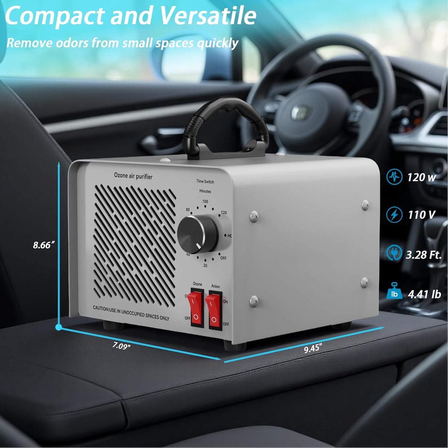 120,000mg/h 0zone Generator High Capacity Ozone Machine & Negative Ion Air Purifier for Home, Car, Pet Odor Removal, O3 Odor Eliminator up to 2,500 Sq. Ft.(Blue)