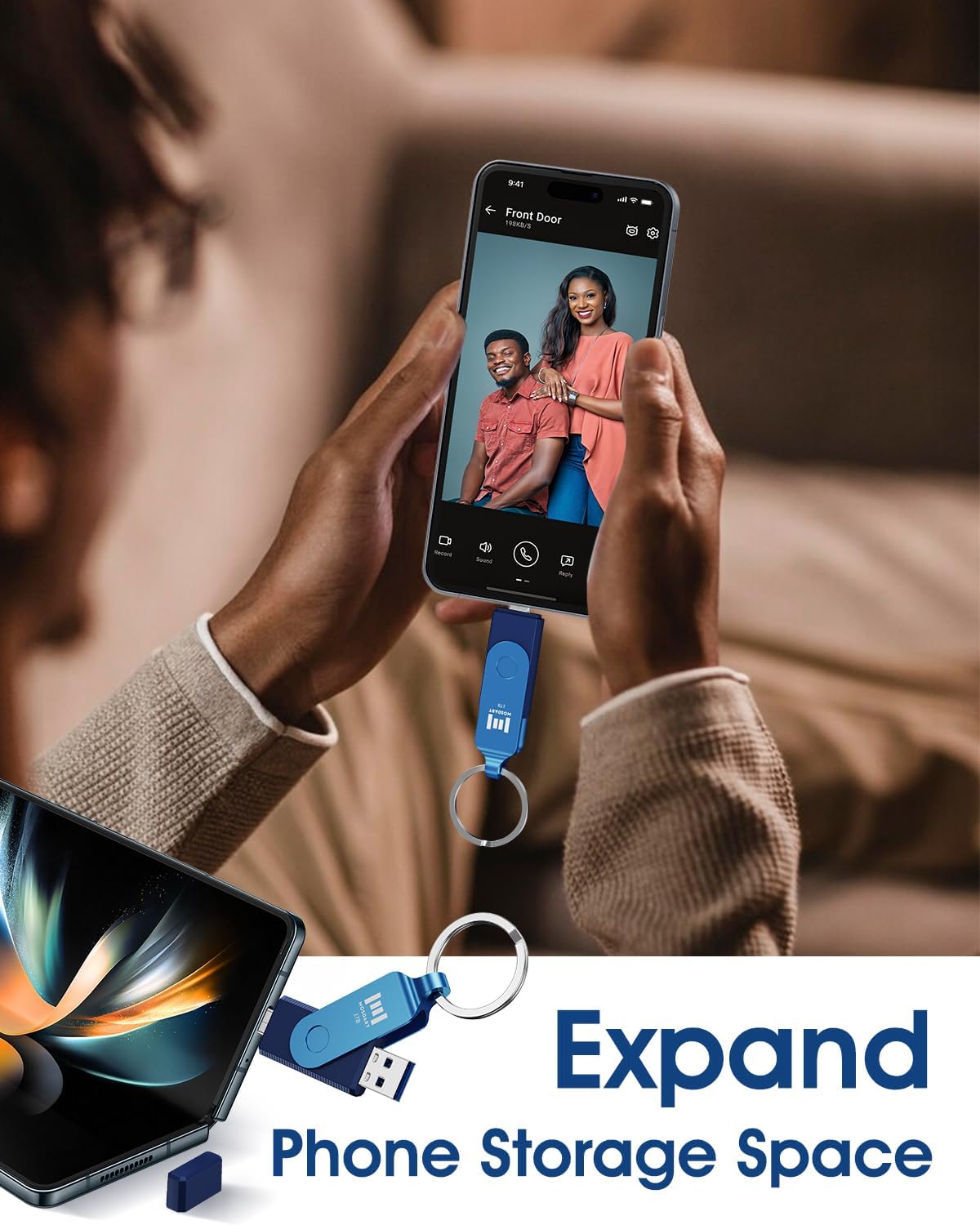 MOSDART 1TB Dual USB C Flash Drive, Speed Up to 150MB/S Type C 3.1 Thumb Drive with Keychain, for iPhone 15 and 16, Android Phone, iPad, MacBook, and Laptops, Navy Blue