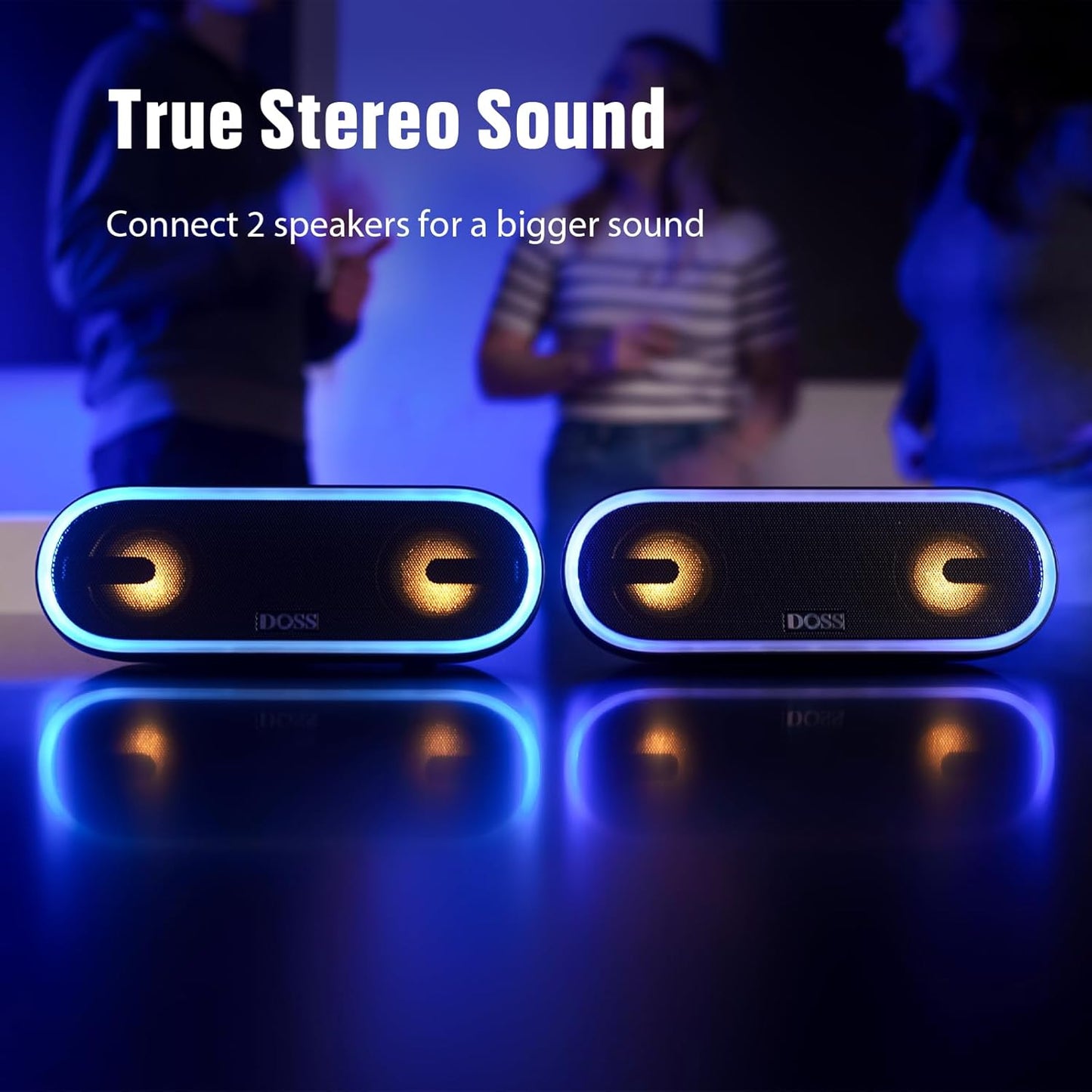DOSS SoundBox Pro+ P300 Bluetooth Speaker with 40W Stereo Sound, Extra Bass, IPX6 Waterproof, TWS Pairing, Diverse Lights Show, 20H Playtime, Portable for Party, Camping, Beach - Purple