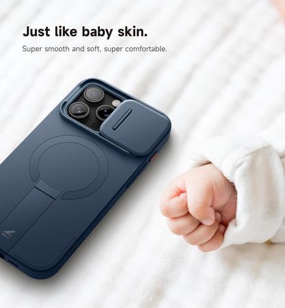 SURITCH for iPhone 15 Pro Max Case with Magnetic Camera Slide Cover and Adjustable Kickstand, Compatible with MagSafe, Shockproof Bumper Case Slim Protective Cover 6.7 Inch, Blue