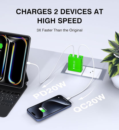 2 Pack 50W USB C Fast Charger Block,5-Port Type C Wall Charger Brick,2 USB A & 3 USB C PD3.0 Power Adapter Multiport Charging Plug Box for iPhone 12/13/14/15/16,Pad Mini/Pro, Cellphones(Green)