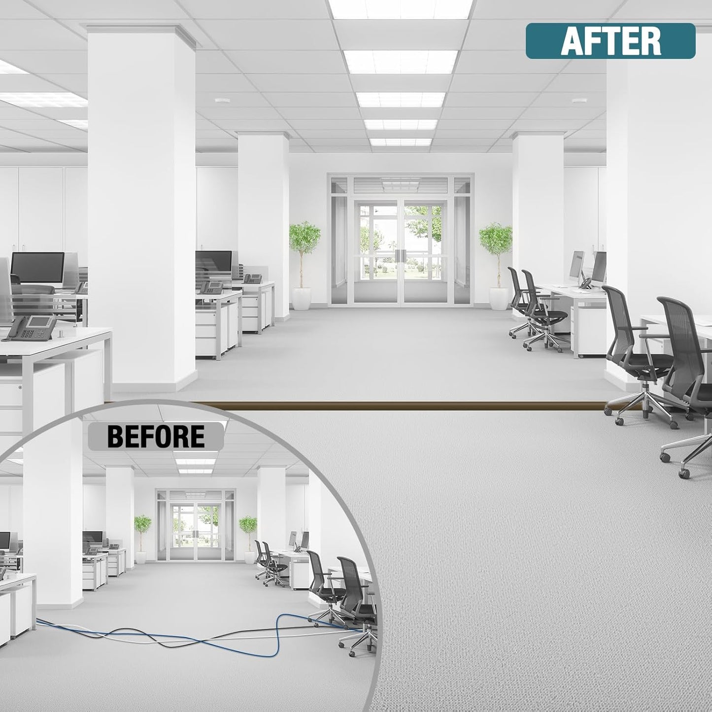 Floor Cord Cover, Cable Protector, 0.63W x 0.31H inches, Wire Cover for Extension Cords, Floor Cable Covers Prevent Cable Trips (Brown, 50-10 Feet)