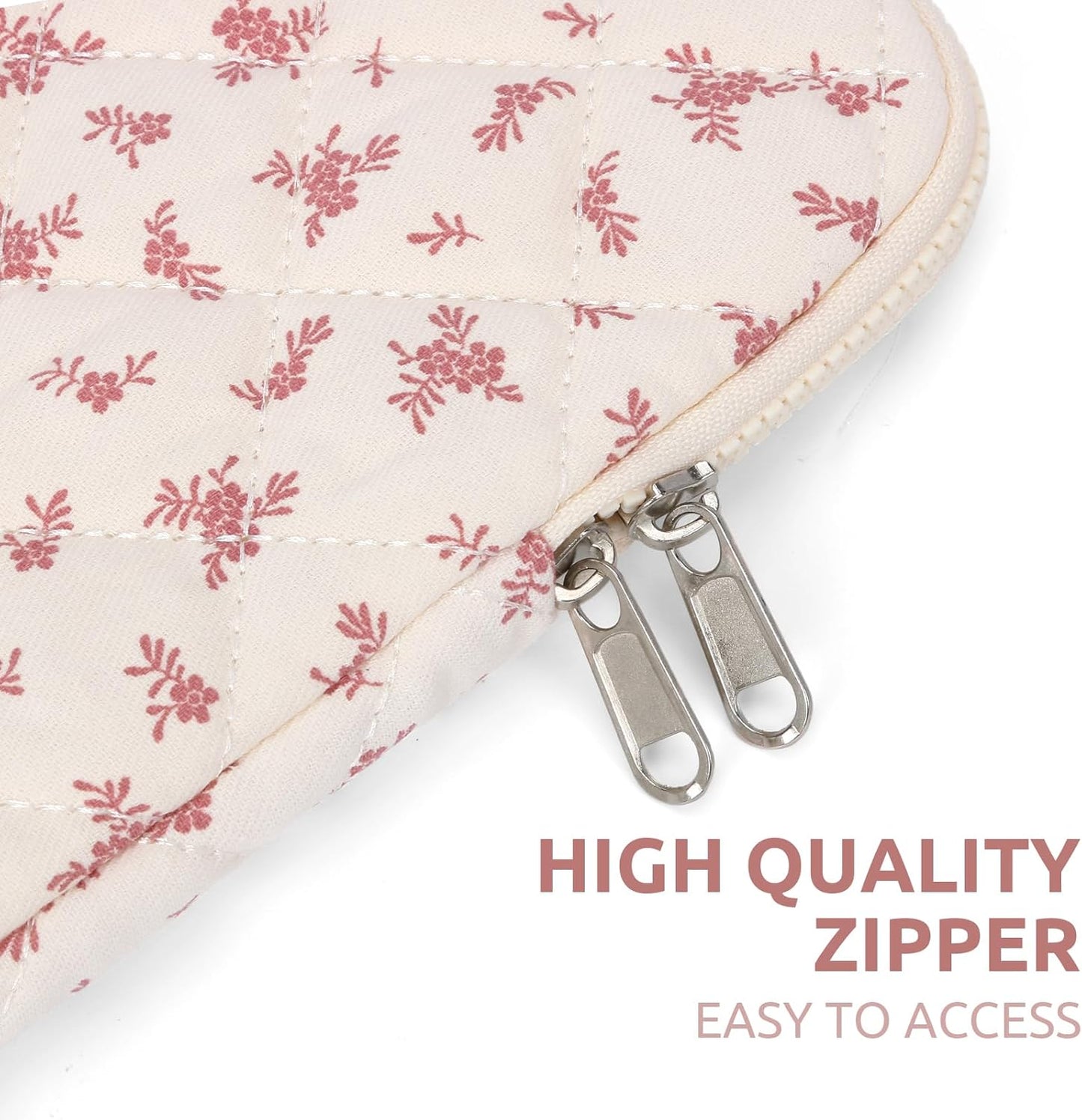 Puffy Laptop Sleeve 13-15.6 Inch Cute Quilted Laptop Protective Case Padded Floral Computer Sleeve for MacBook (A-Pink, 15 Inch)