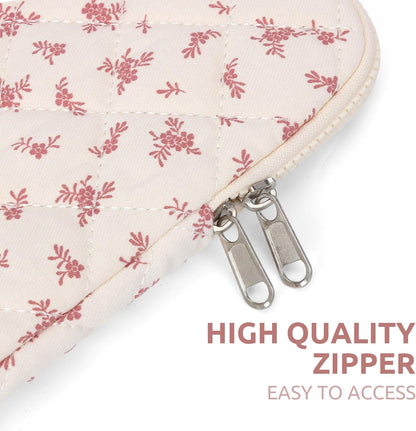 Puffy Laptop Sleeve 13-15.6 Inch Cute Quilted Laptop Protective Case Padded Floral Computer Sleeve for MacBook (A-Pink, 15 Inch)