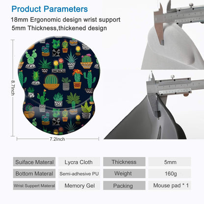 ITNRSIIET Ergonomic Mouse Pad with Gel Wrist Support Small Wrist Rest Smooth Surface Non-Slip PU Base Comfortable Office Supplies Pain Relief, 8.7 x 7.2 inches, Cute Cactus with Black Design