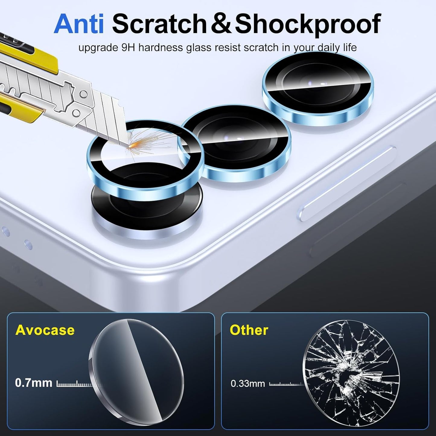 for Samsung Galaxy S25 Camera Lens Protector, Individual Metal Ring Tempered Glass Lens Cover, [Strong Adsorption] Scratch Resistant Ultra-Thin HD Clear Lens Cover, 1 Set-Blue Ring
