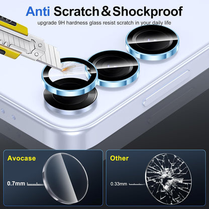 for Samsung Galaxy S25 Camera Lens Protector, Individual Metal Ring Tempered Glass Lens Cover, [Strong Adsorption] Scratch Resistant Ultra-Thin HD Clear Lens Cover, 1 Set-Blue Ring